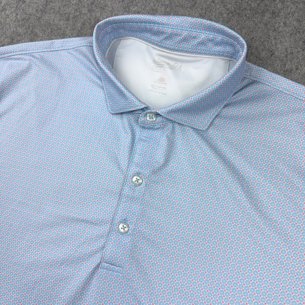 Johnnie-O Polo Shirt Mens XL Light Blue Julio Prep-Formance Golf Stretch Pattern
